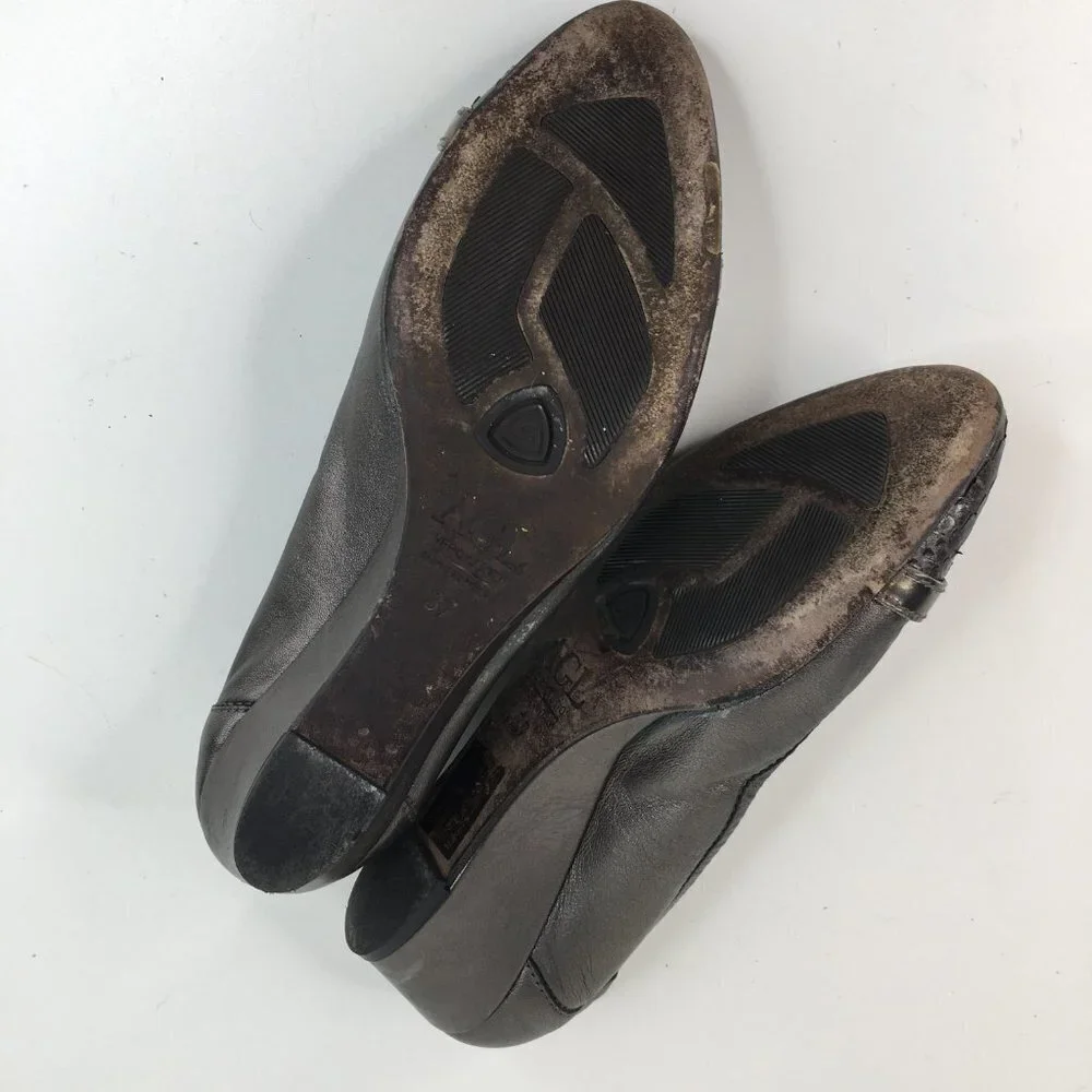 AGL Bronze Metallic Leather Captoe Wedges Pump Size 37